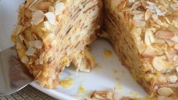 блинный тортик с кремом из апельсинов и сгущенки