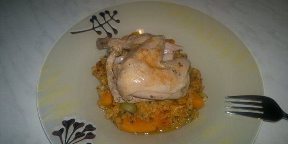 Рецепт красной чечевицы с тыквой и оливками и отварной кролик