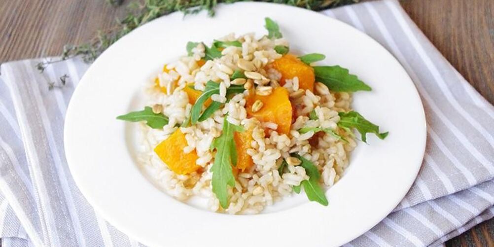 Рецепт нешлифованного риса с запеченной тыквой