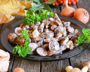 Жареные маслята в сметане