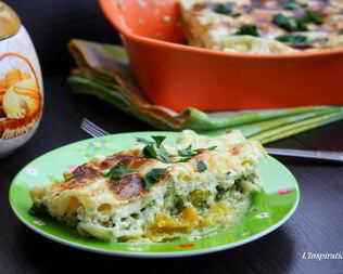 Лазанья с тыквой и шпинатом под соусом из рикотты