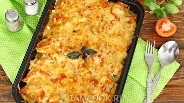 мясо по-французски с картошкой и помидорами