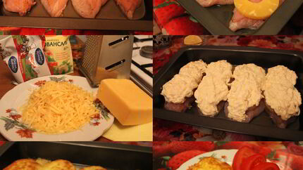 Курица с ананасами под сыром