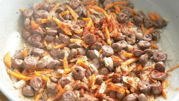 перловая крупа с куриными сердцами и фасолью