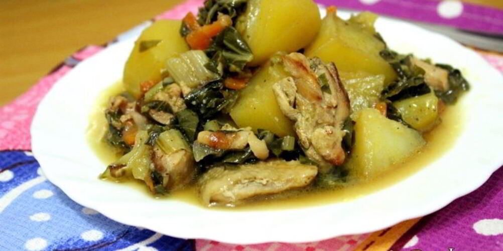 Рецепт тушеного картофеля с курицей и мангольдом