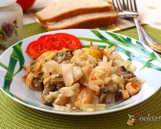Запеченная капуста с курицей и шампиньонами