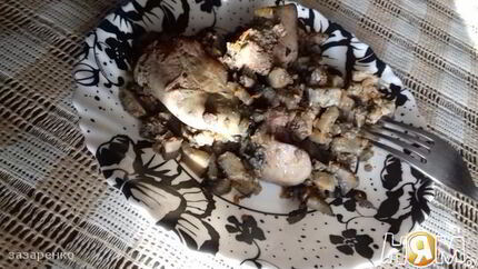 Куриная печень с грибами