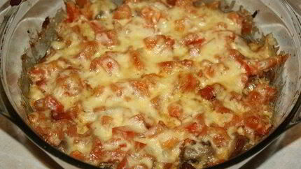 Куриная печень с помидорами по-милански