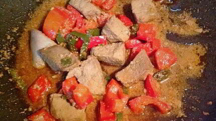 Печень с болгарским перцем в соевом соусе