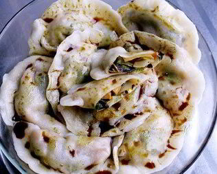 Пельмени с королевской вешенкой и пореем