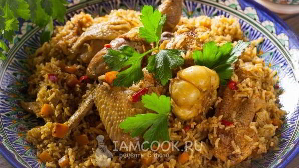 плов из бурого риса с курицей