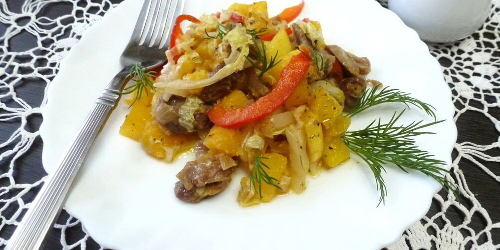 Рецепт овощного рагу с куриными желудками