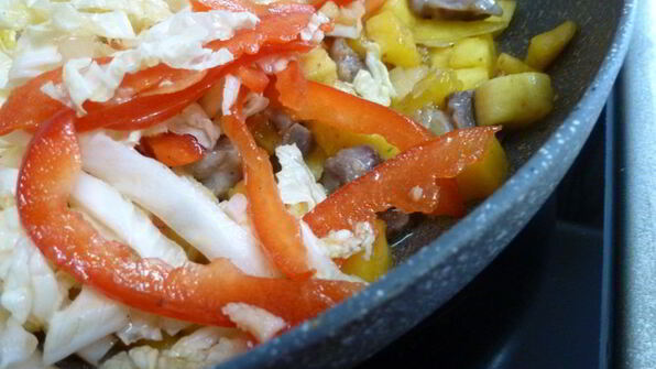 овощное рагу с куриными желудками