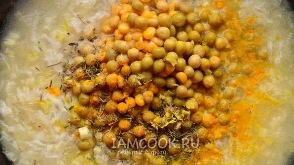 ризотто с кукурузой и горошком