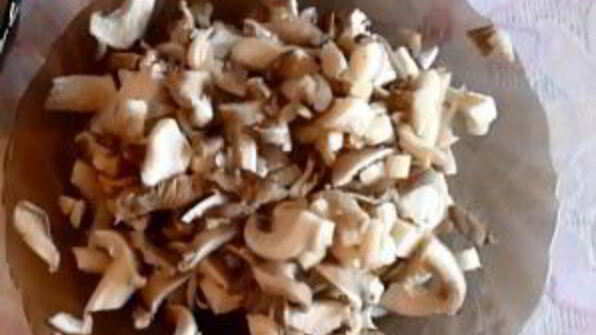 кальмары, тушенные с грибами, луком и сыром