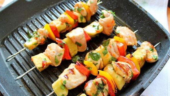 шашлык куриный с овощами