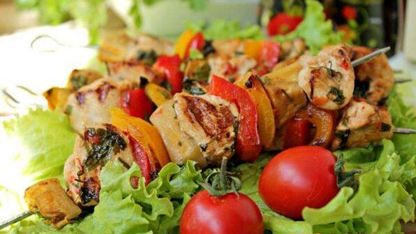 шашлык куриный с овощами