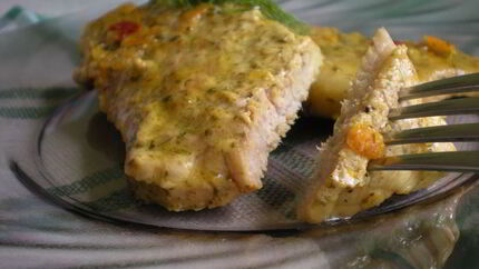 Стейк по-карибски в маринаде с апельсинами и чили