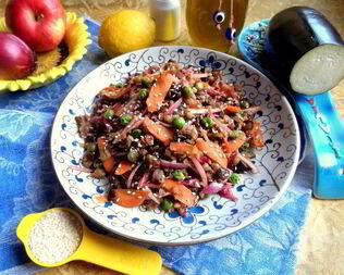 Гречка с баклажаном и морковкой