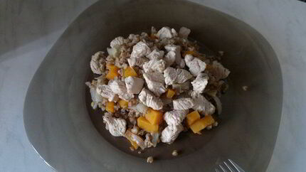 Гречневая каша с тыквой, луком, имбирем и грудка индейки