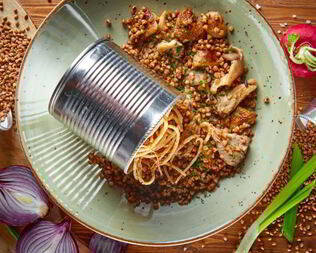 Гречневая каша с вешенками и белыми грибами