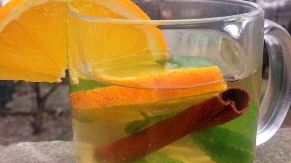 чай с имбирем, апельсином, мятой, медом и корицей