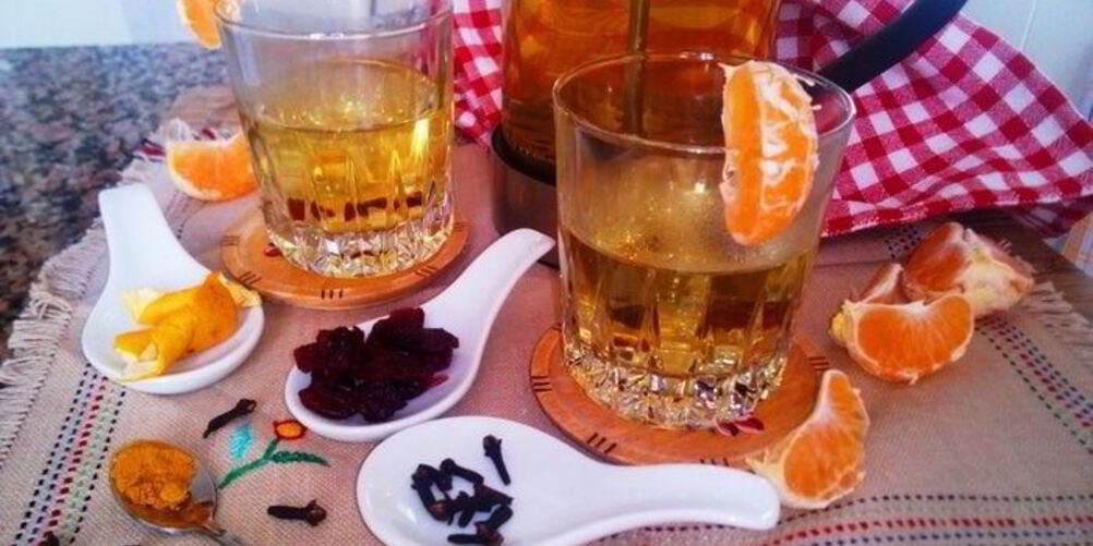 Рецепт согревающего бруснично-мандариновый чай