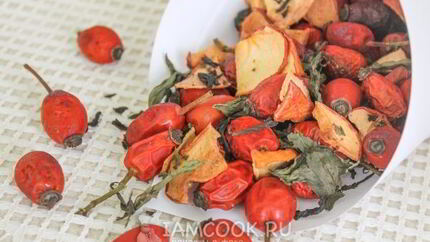 Сушеный чай с мятой, яблоком и шиповником