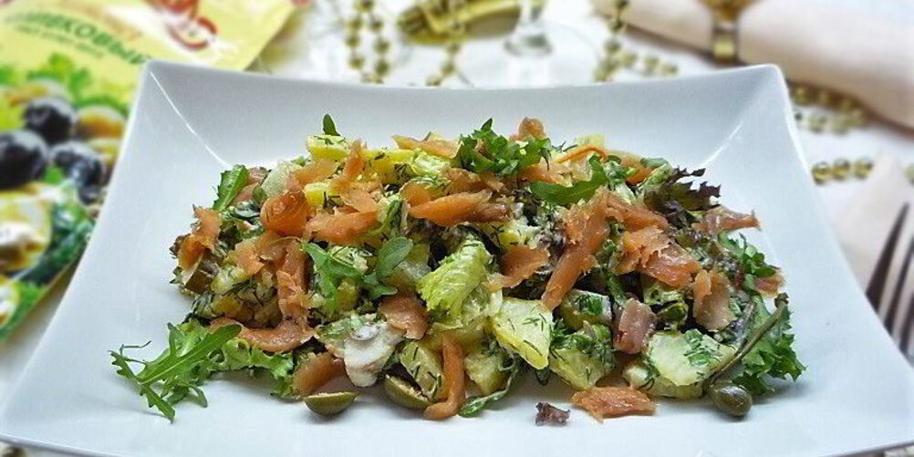 Рецепт картофельного салата с красной рыбой