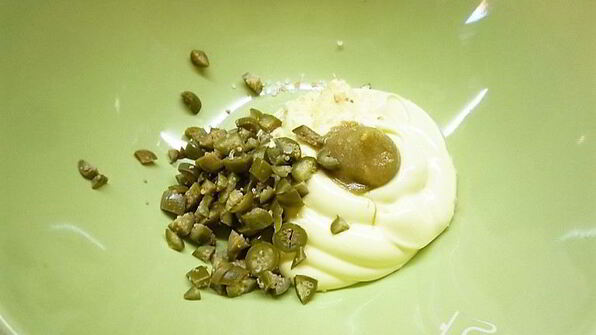 картофельный салат с красной рыбой