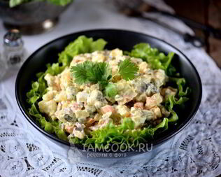 Салат Оливье без мяса и колбасы