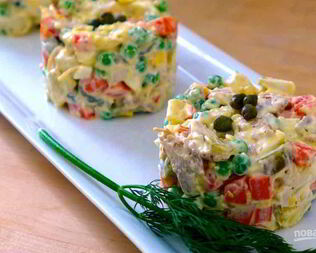 Салат Оливье классический с мясом
