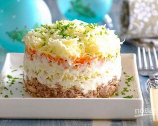 Салат Мимоза с консервированной сайрой