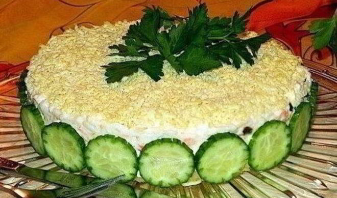 Салат-торт Печень трески под шубой