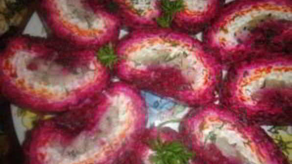 сельдь под шубой в виде рулета