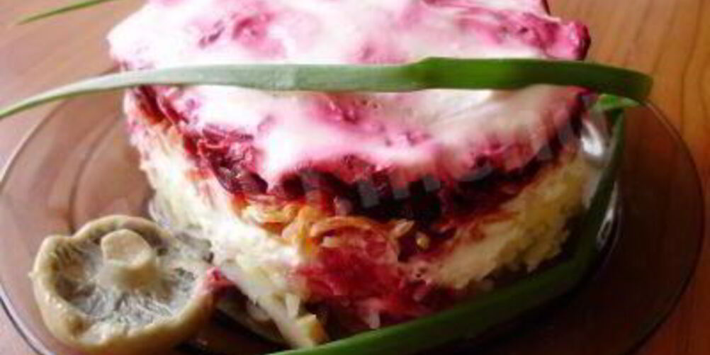 Рецепт соленых груздей под шубой с соевым майонезом