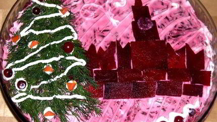 Винегрет с телятиной и селедкой