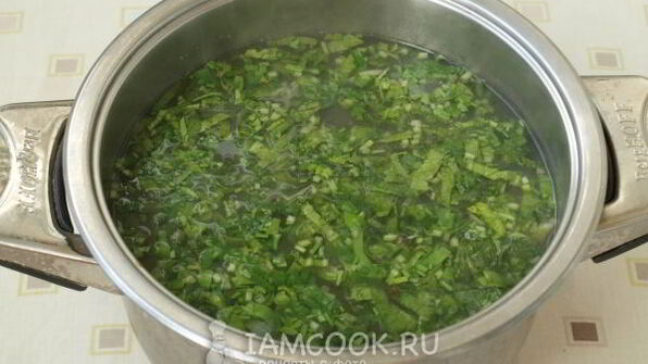 мясной суп с гречкой, стручковой фасолью и шпинатом