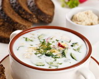 Белая окрошка с рыбой