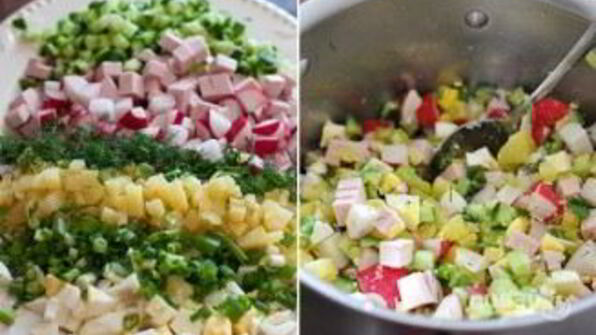 окрошка классическая с колбасой на кефире