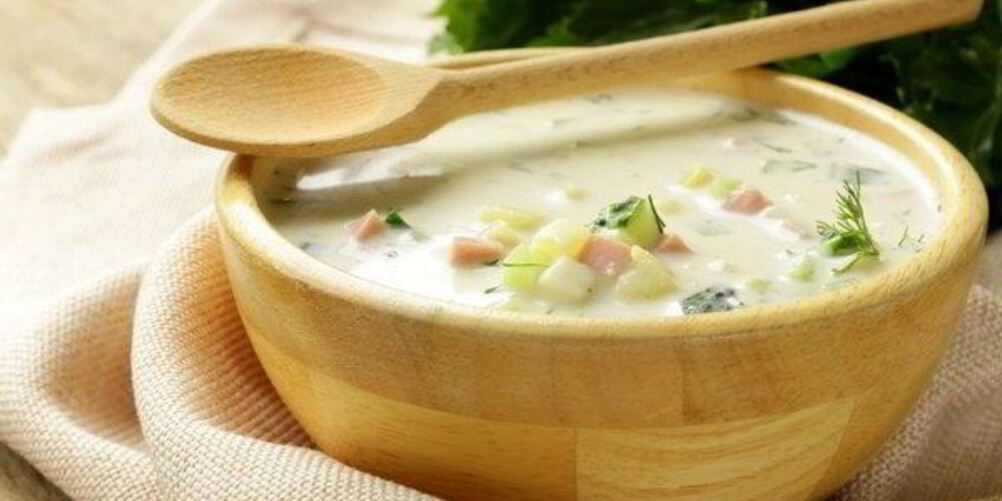 Рецепт окрошки на кефире с колбасой