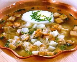 Окрошка с грибами и горчицей