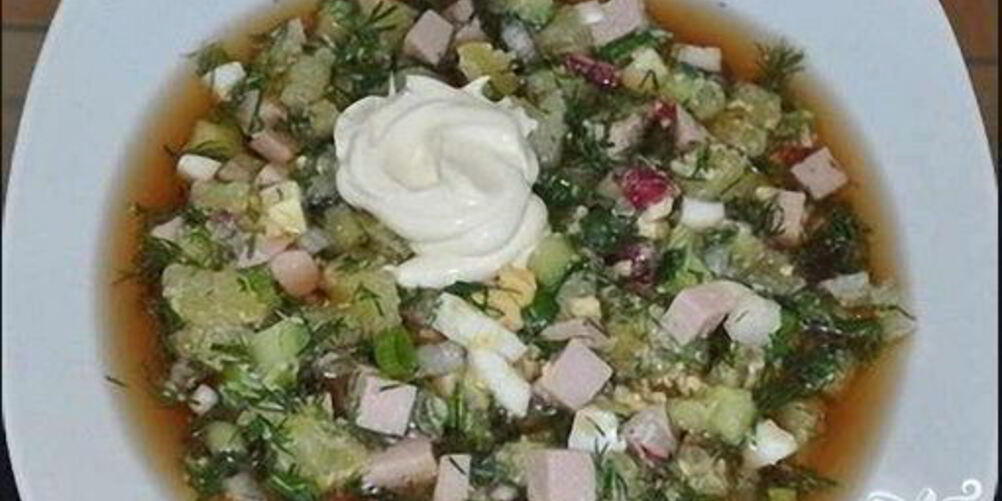 Рецепт окрошки с колбасой на квасе