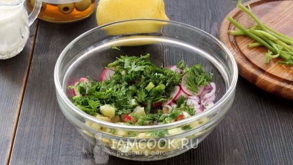 вегетарианская окрошка на кефире и минералке