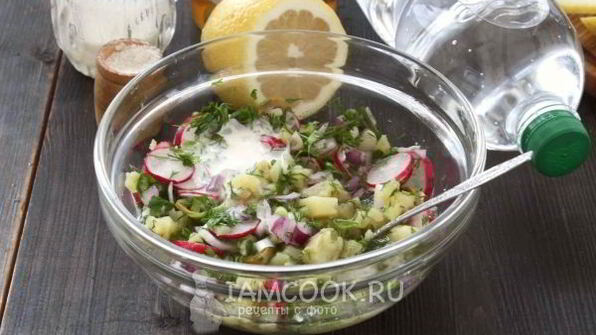 вегетарианская окрошка на кефире и минералке