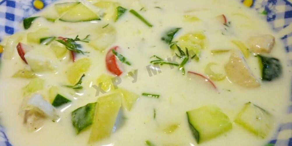 Рецепт вкусной окрошки с курицей на кефире