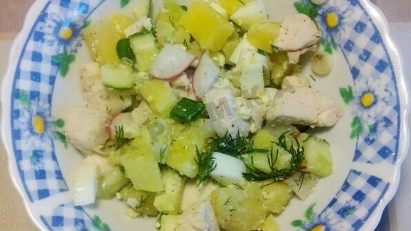 вкусная окрошка с курицей на кефире