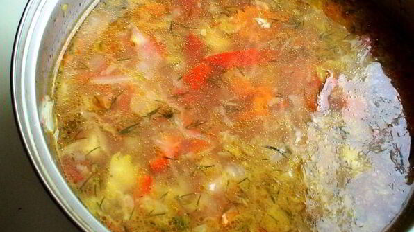 овощной, летний супчик с томатно-чесночными гренками