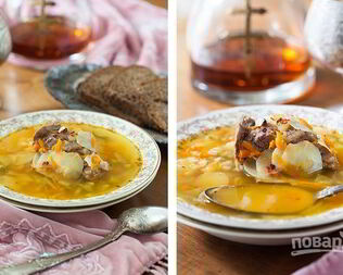 Рассольник на говяжьих ребрышках