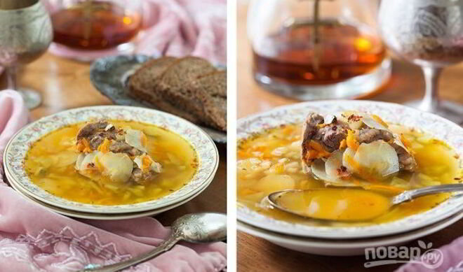 Рассольник на говяжьих ребрышках